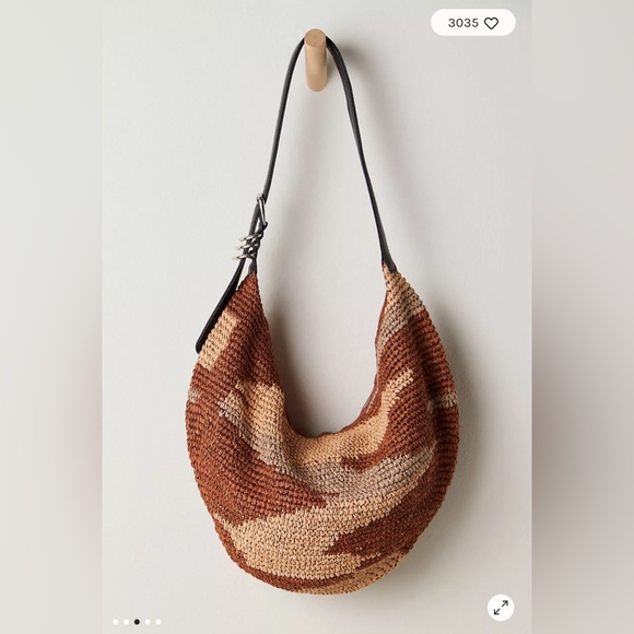 New NWT Free People Santorini Bag Slouchy Zip Raffia Woven/Leather Strap Purse - Picture 3 of 6